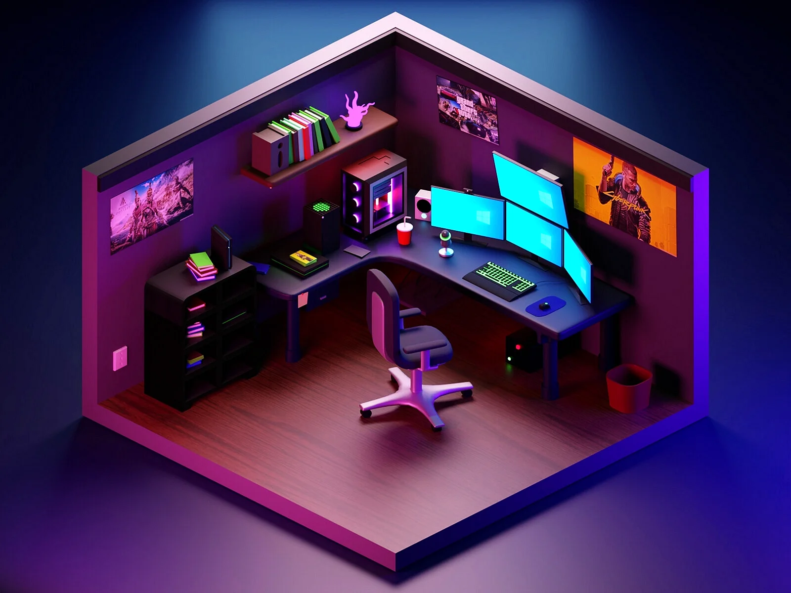 3D Gaming Room Wallpaper