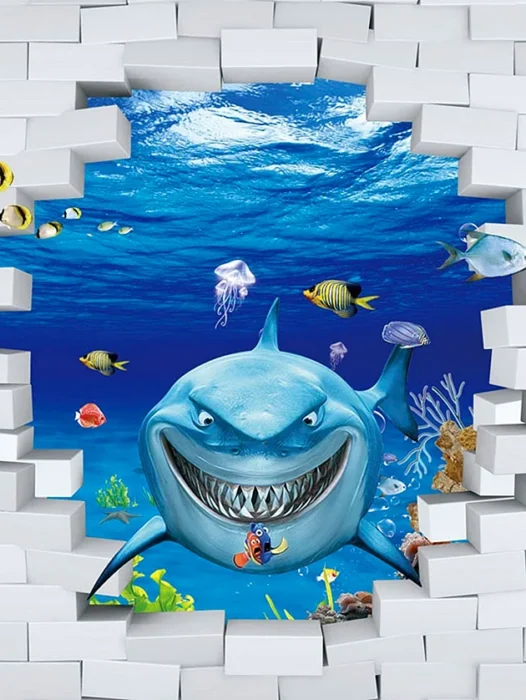 3D Shark Mural Wallpaper