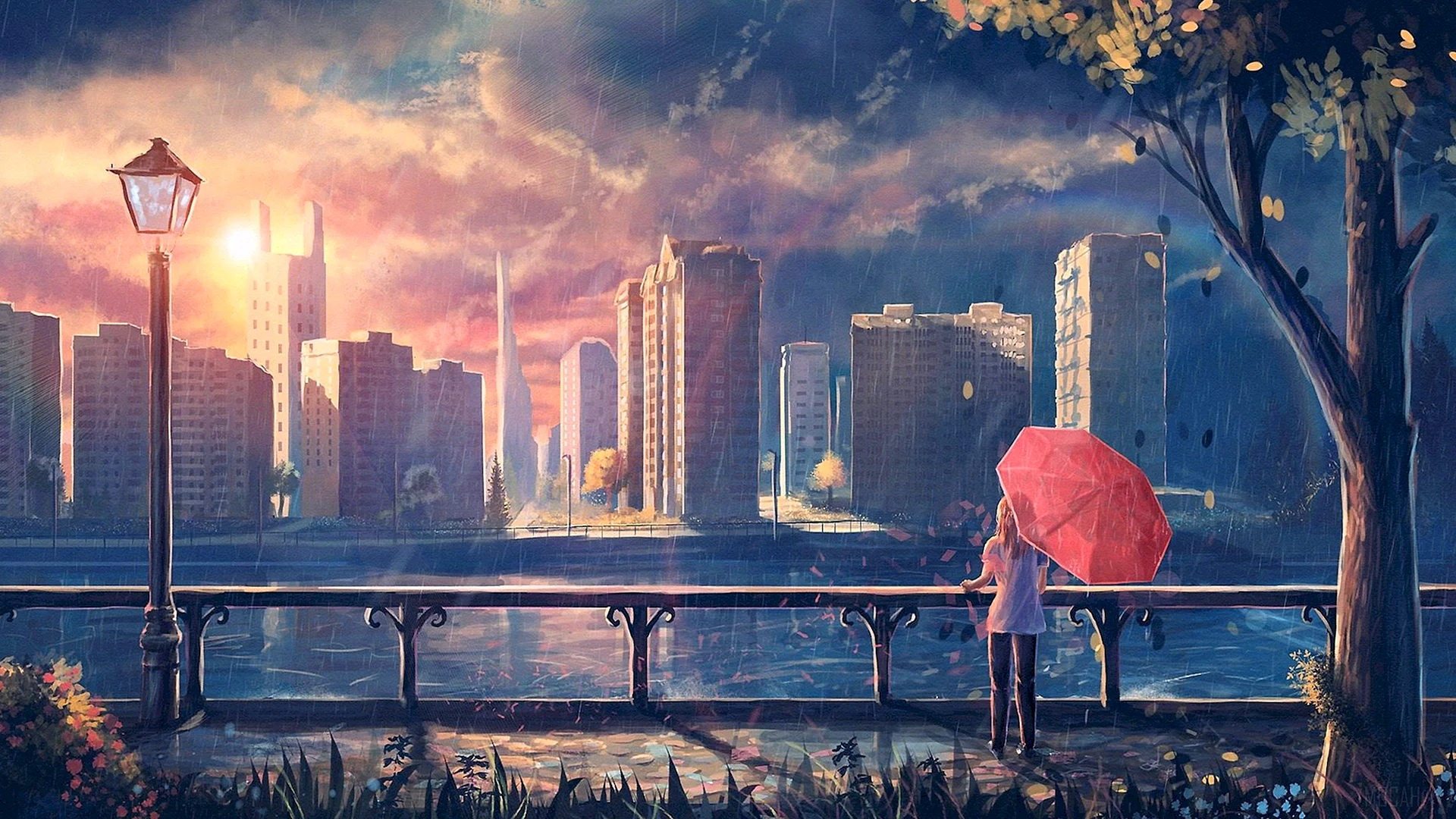 Anime City Rain Wallpaper