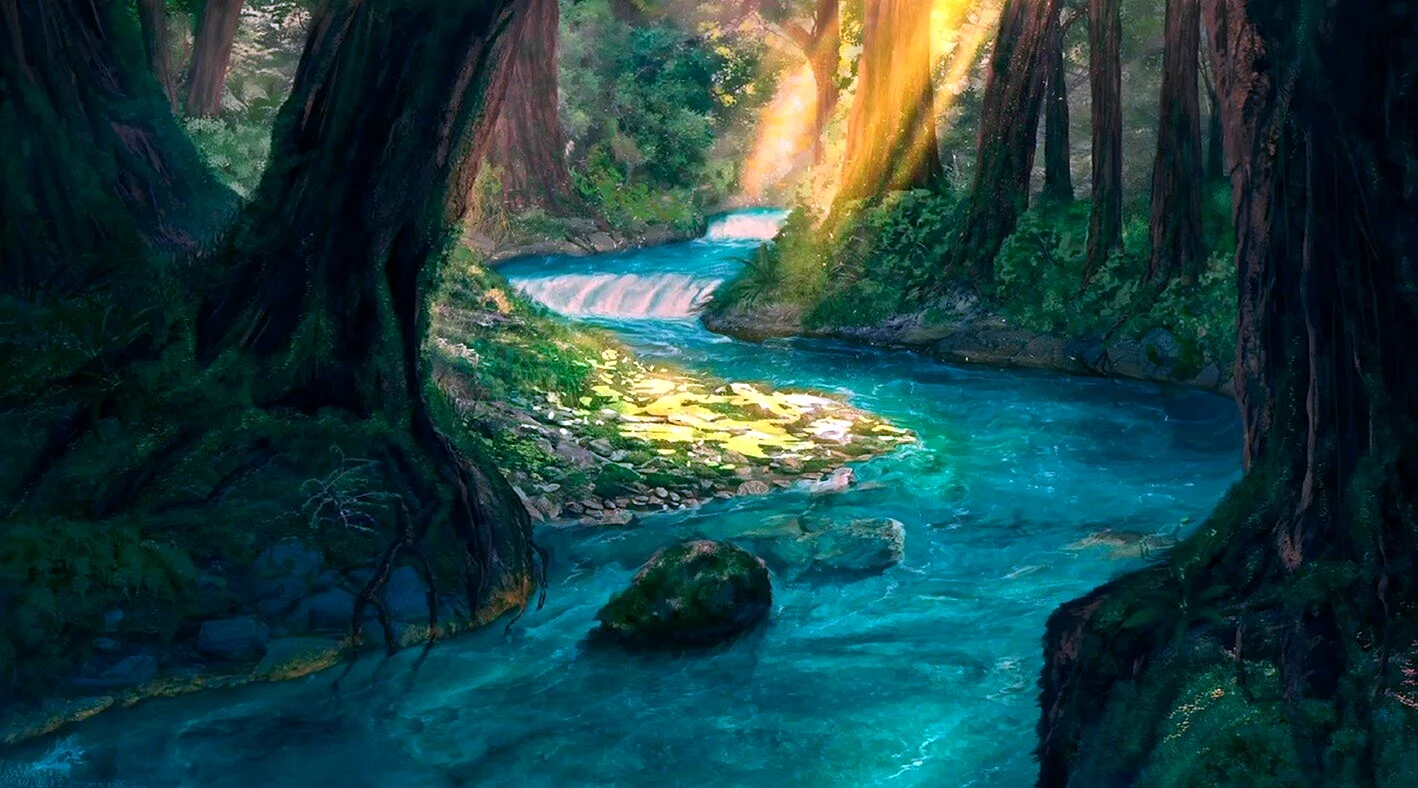 Anime Waterfall Forest Wallpaper