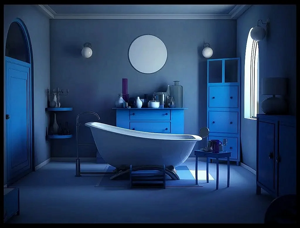 Bathroom Interior Blue Wallpaper