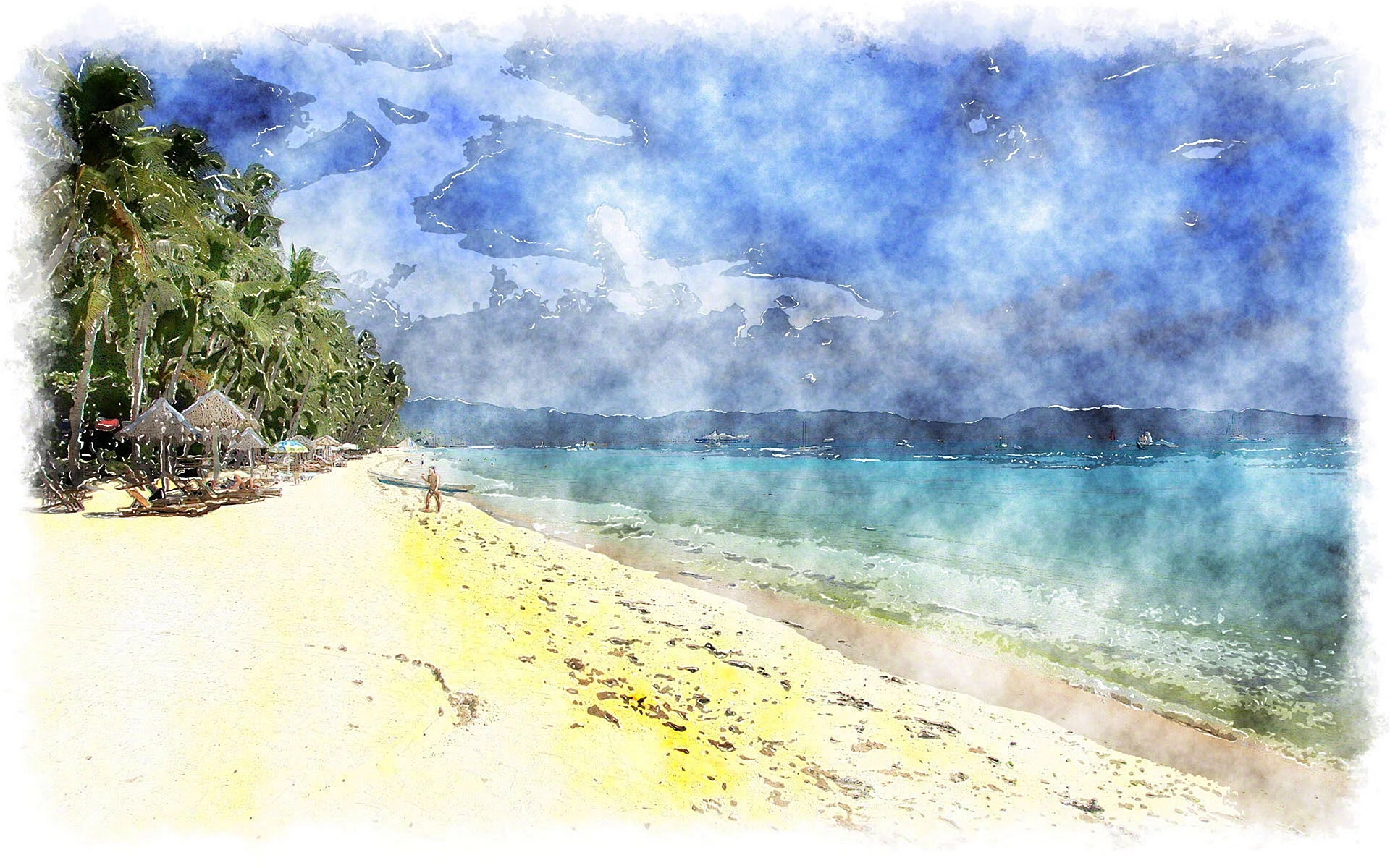Beach Watercolor Painting Wallpaper