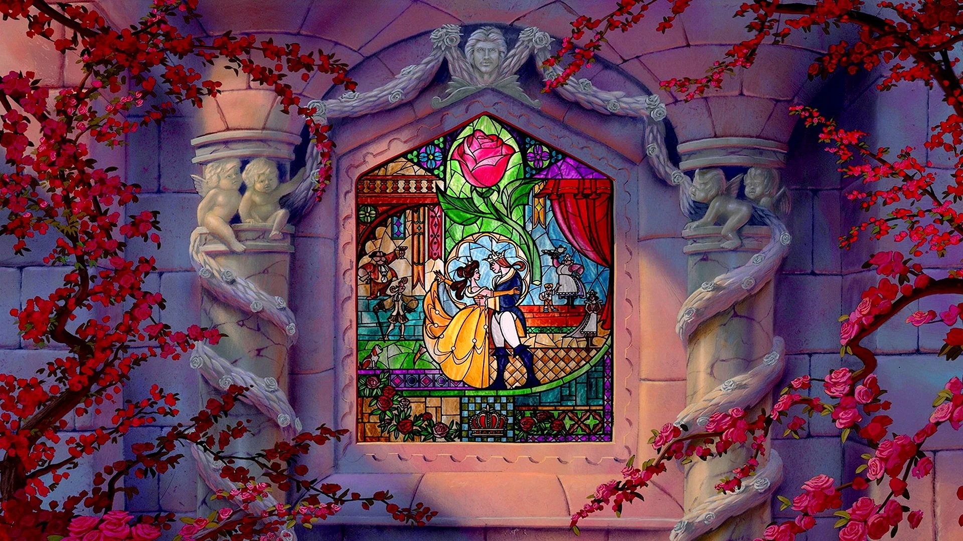 Beauty And The Beast Stained Glass Wallpaper