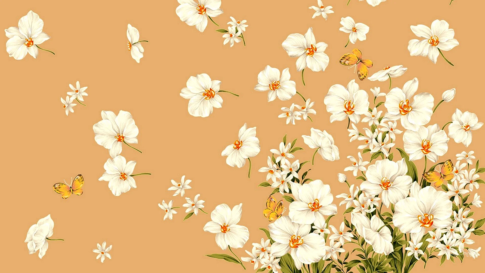 Beige Floral Wallpaper