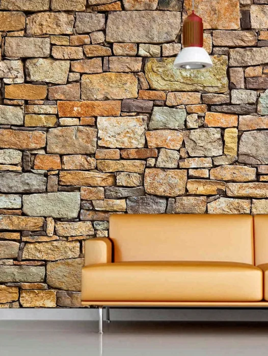 Beige Stone Wall Wallpaper
