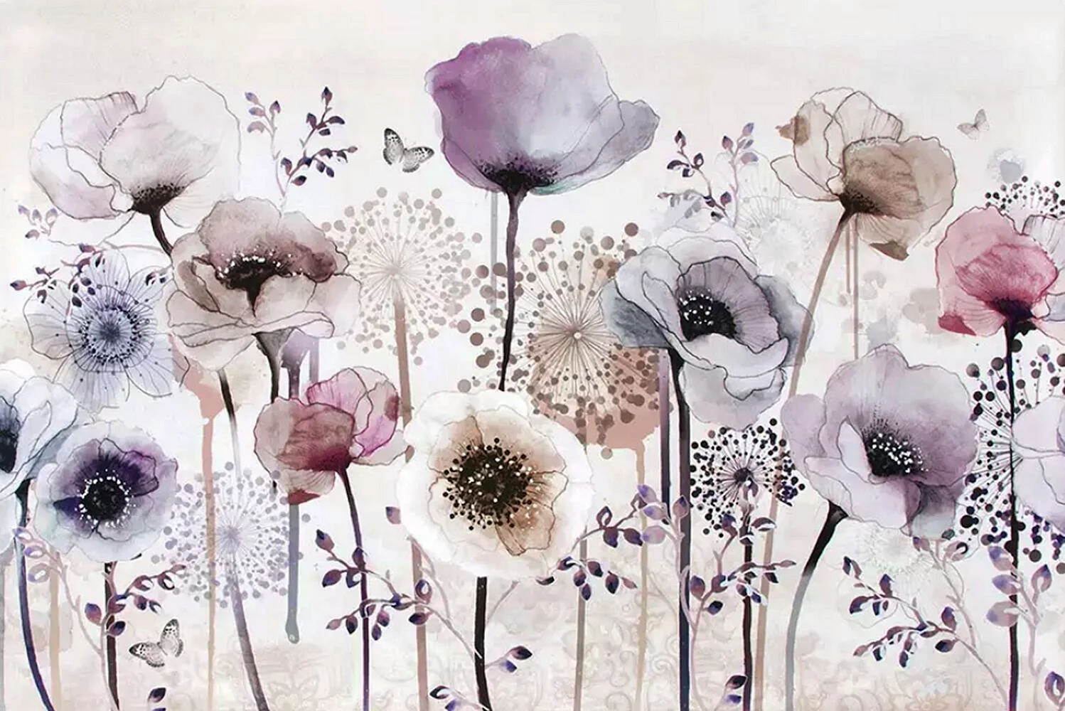 Beige Watercolor Flower Wallpaper