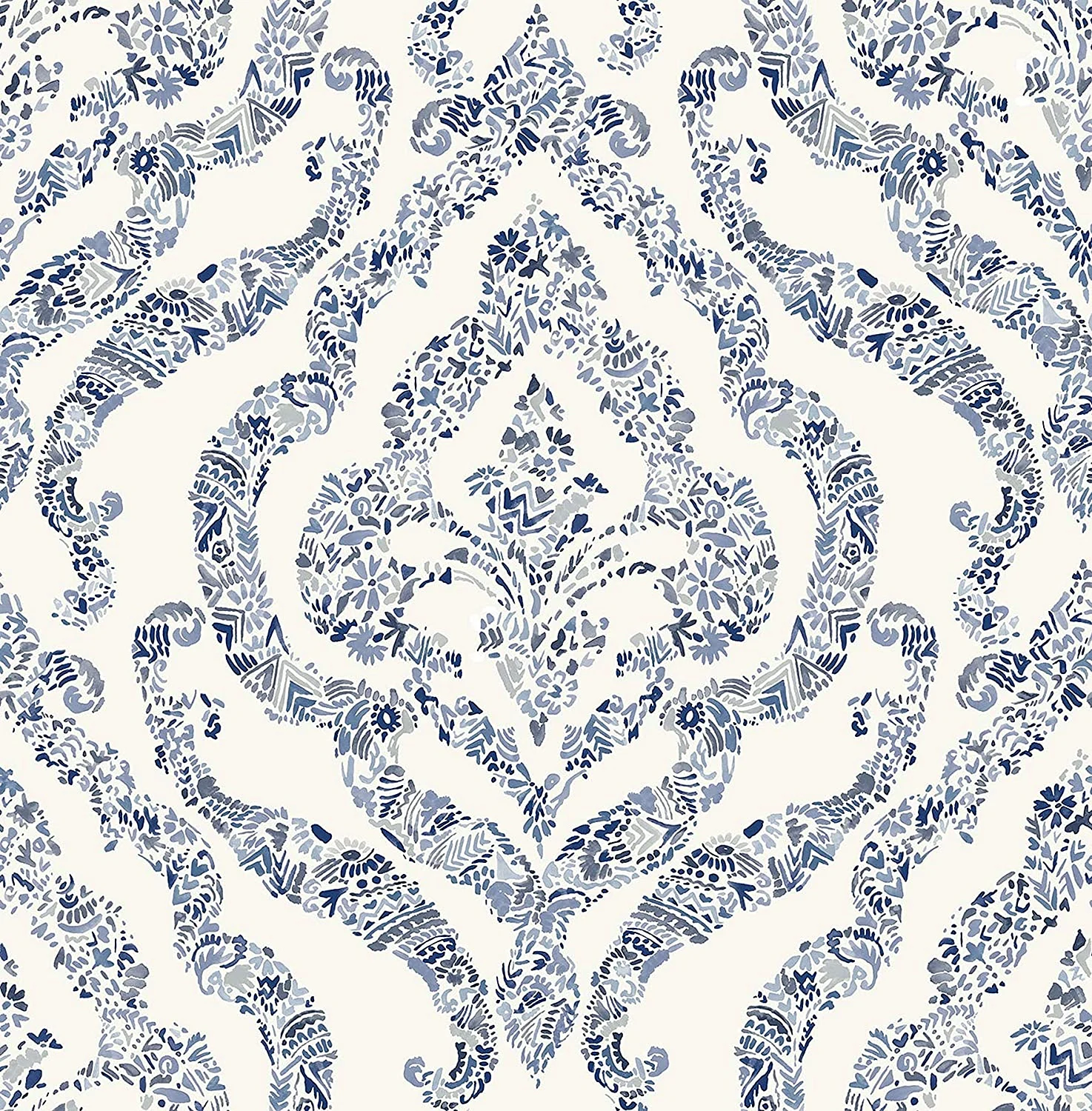 Blue Damask Design Wallpaper