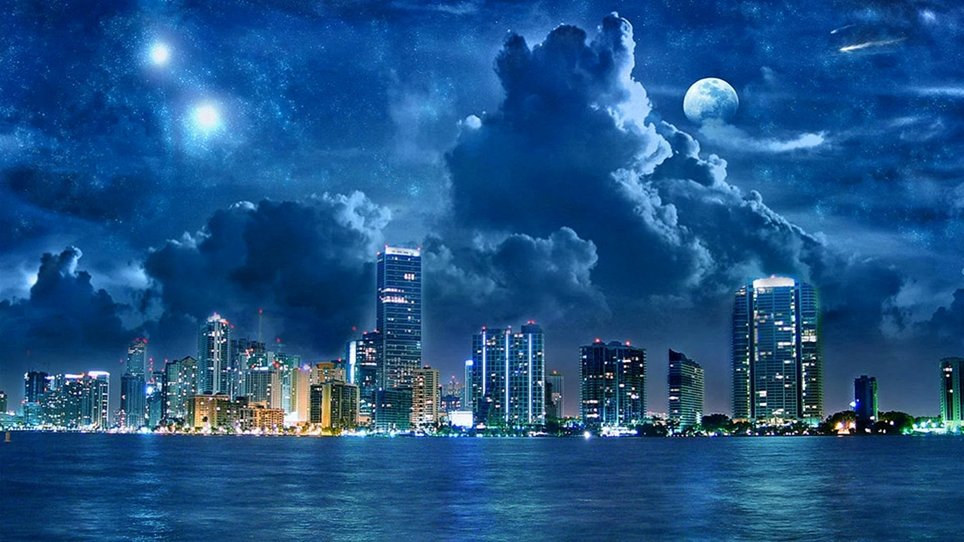 Blue Night City Wallpaper