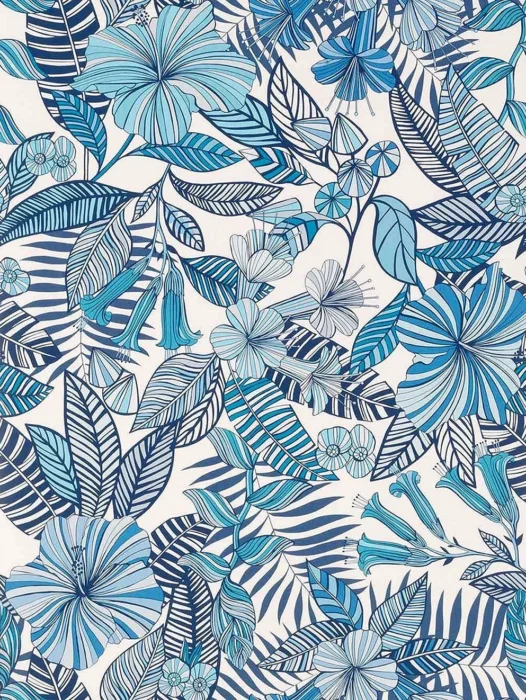 Blue Tropical Leaves Pattern Wallpaper