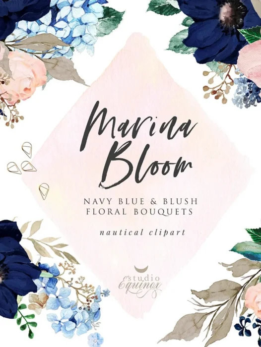 Blush & Navy-Watercolor Graphic Set Free Download Wallpaper