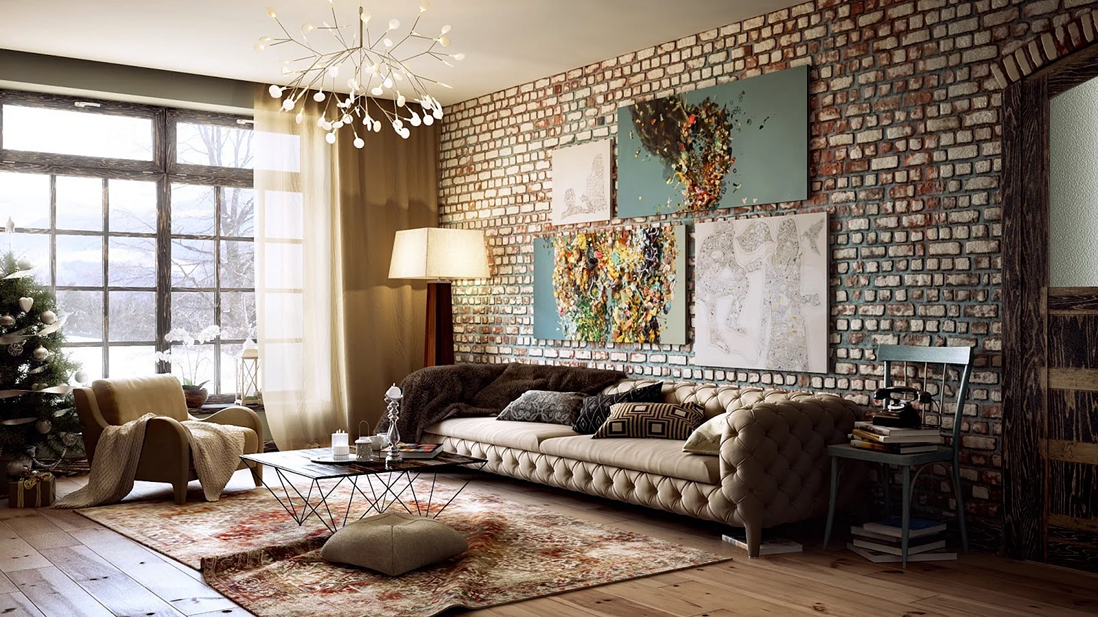 Brick Wall Living Room Wallpaper