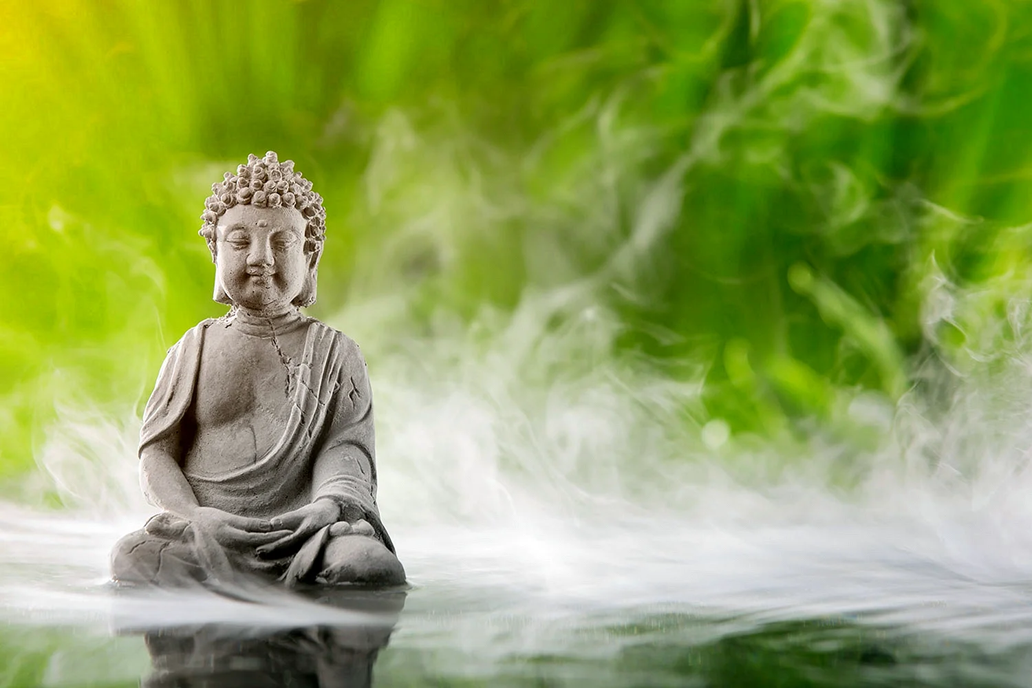 Buddha With Water Green Wallpaper