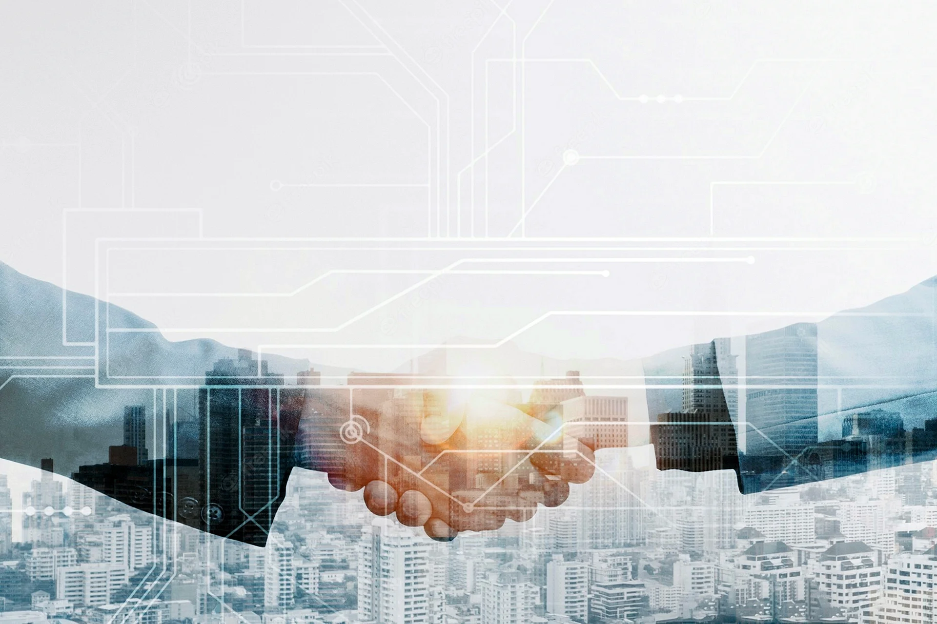 Business partners handshake Global Corporate with Technology Concept Wallpaper