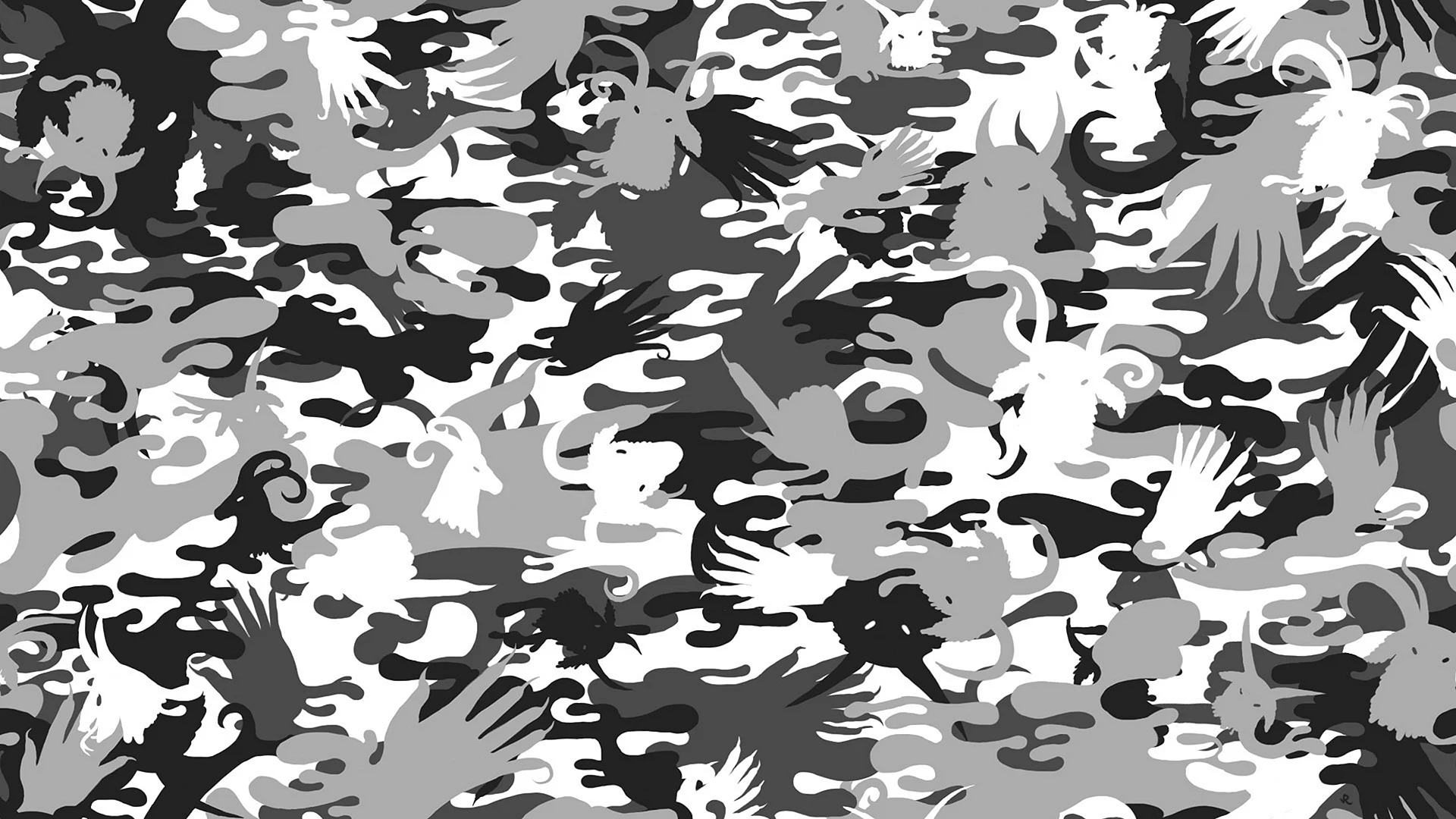 Camouflage pattern Black and White Wallpaper