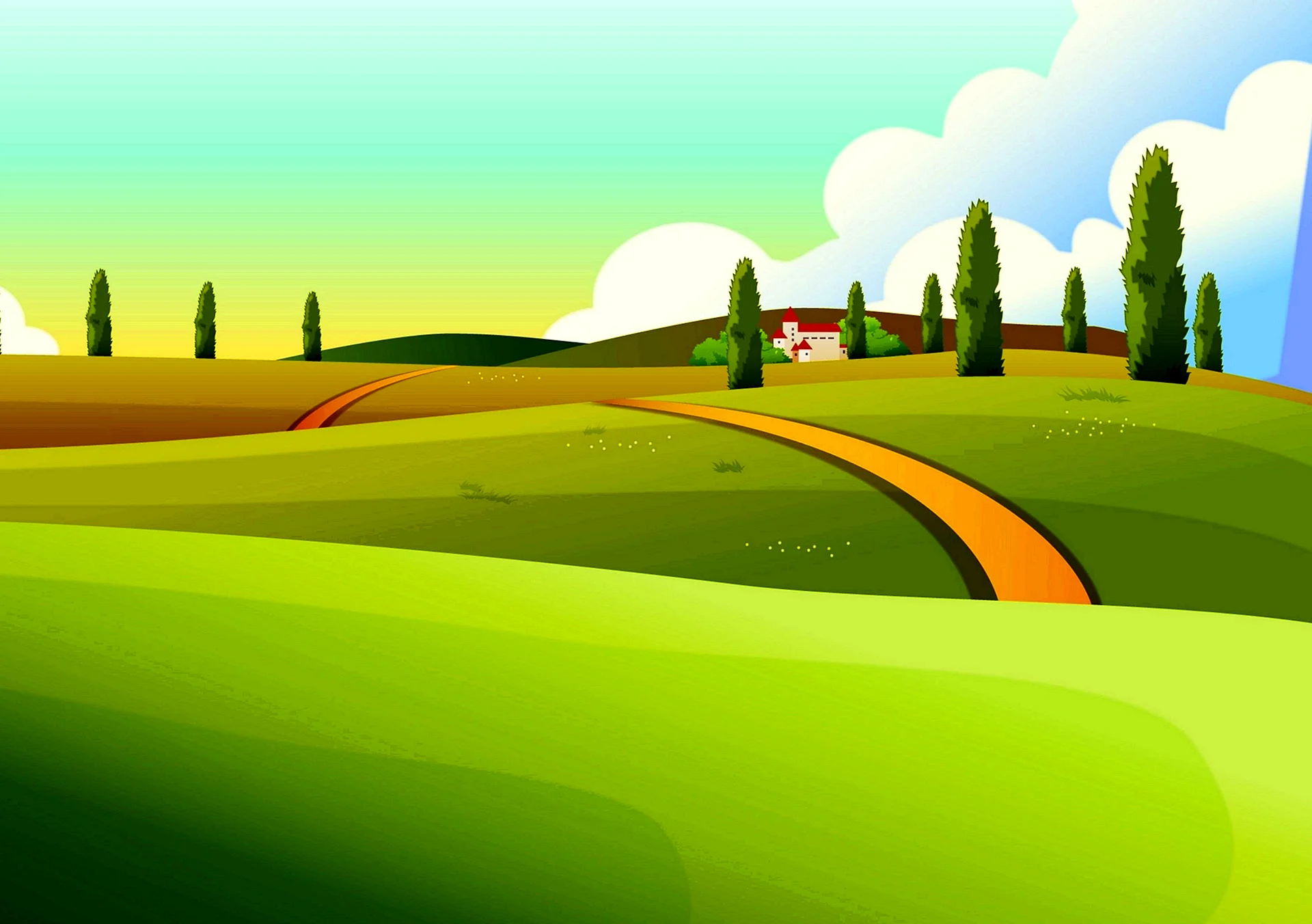 Cartoon Green Landscape Wallpaper