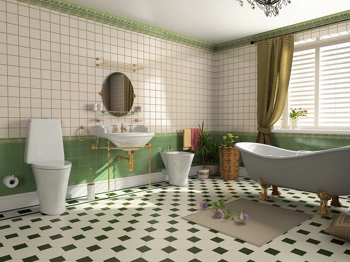 Ceramic Tiles Bathroom Wallpaper