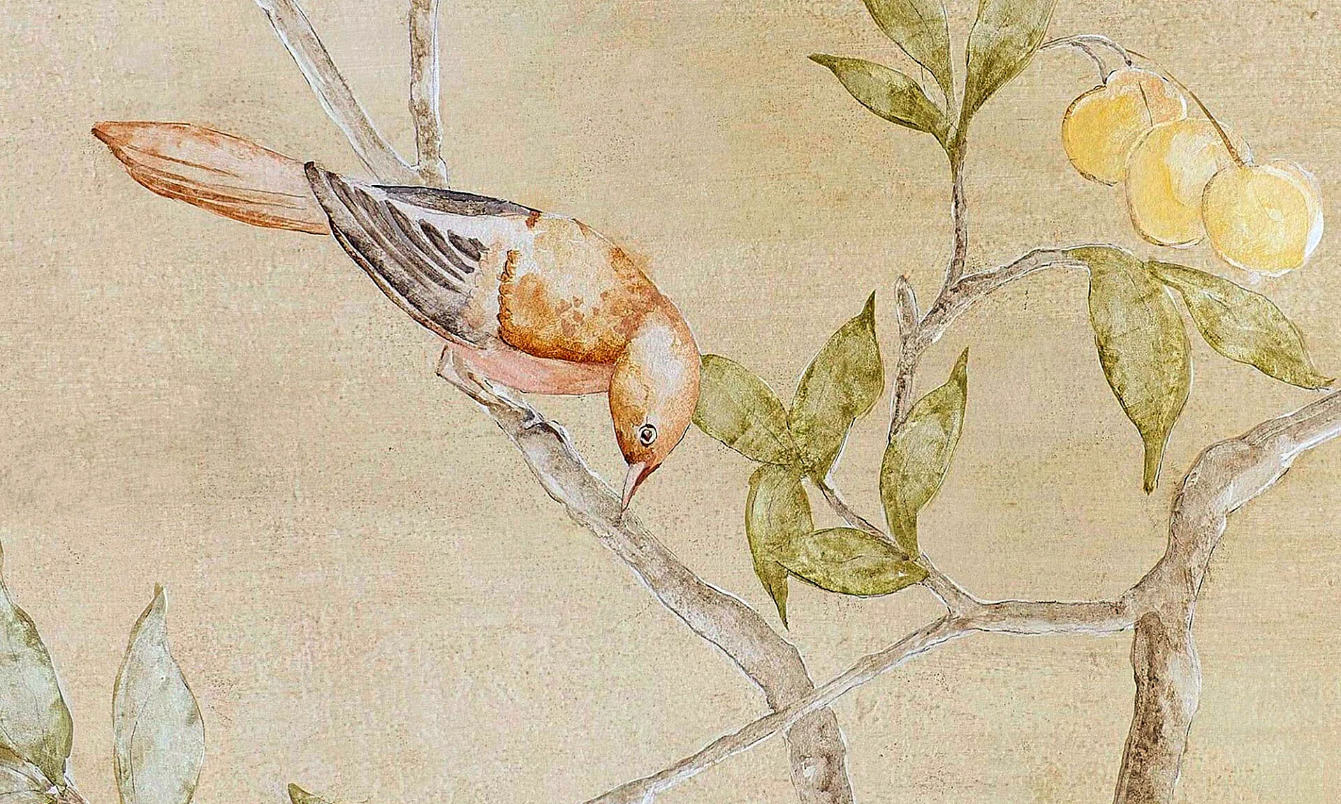 Chinoiserie Leave Bird Wallpaper