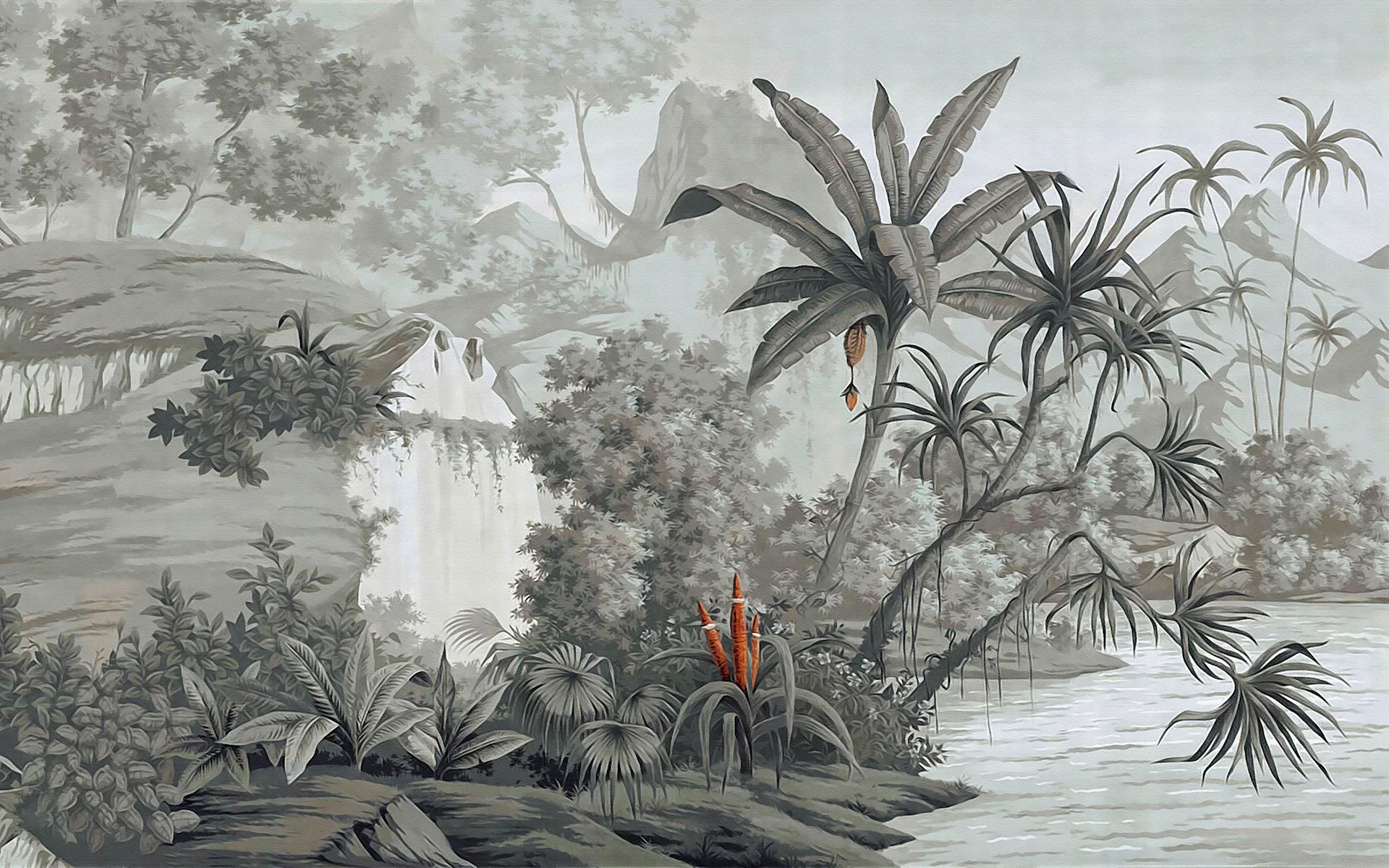 Chinoiserie Tropical Paintings Wallpaper