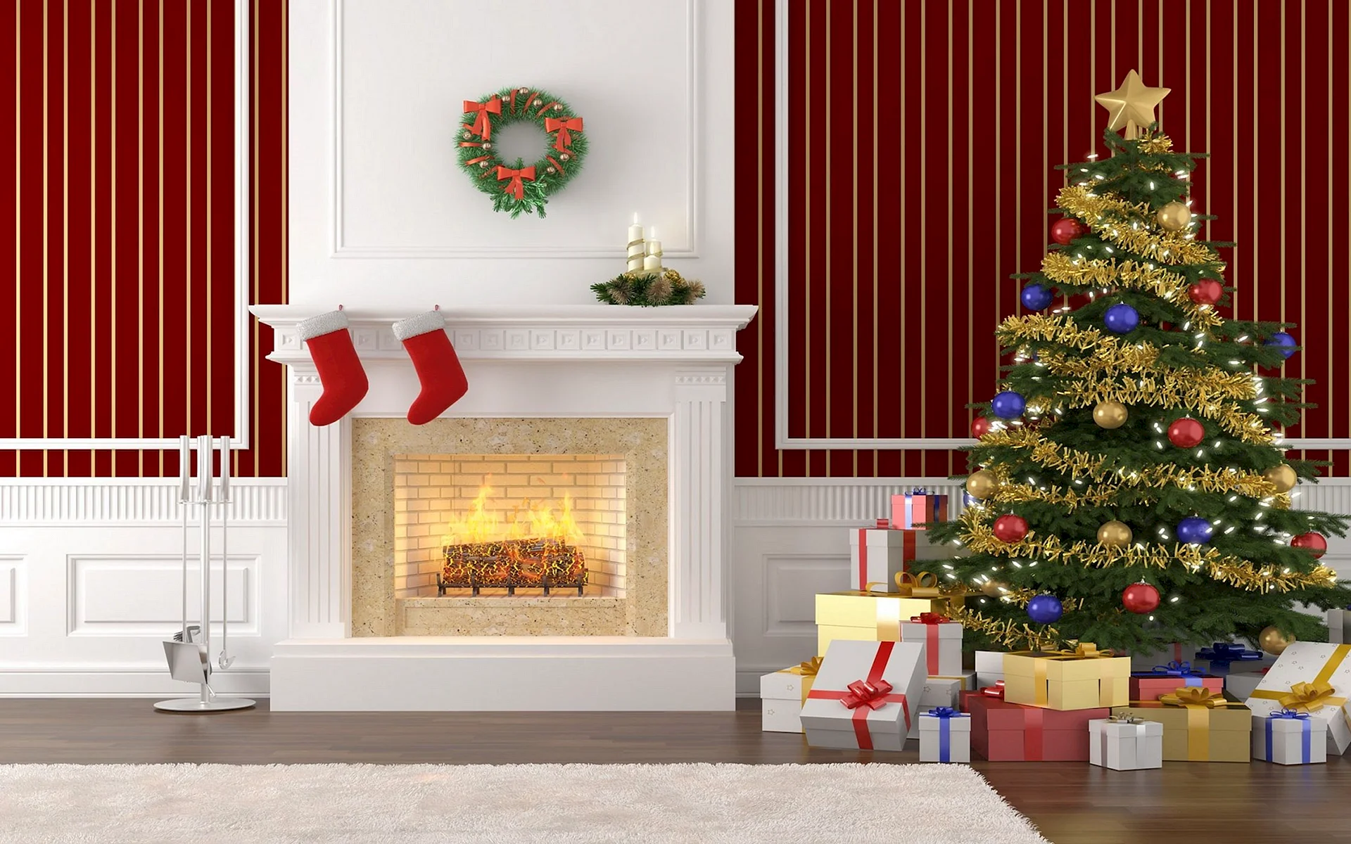 Christmas Tree Fireplace Wallpaper