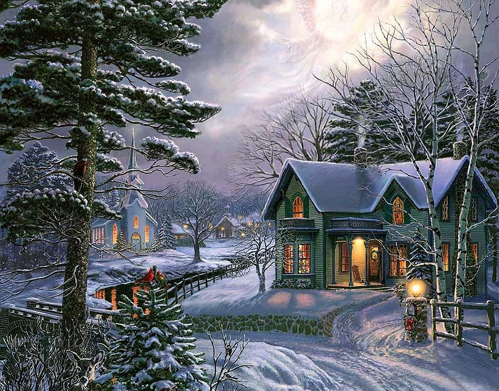 Cottage Christmas Winter Wallpaper