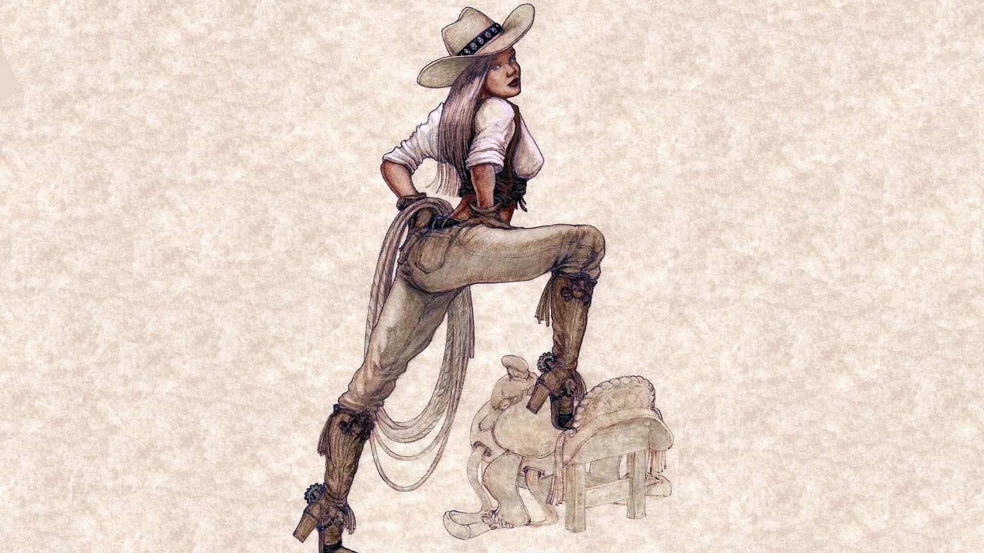 Cowgirl Western Gunfight Wallpaper