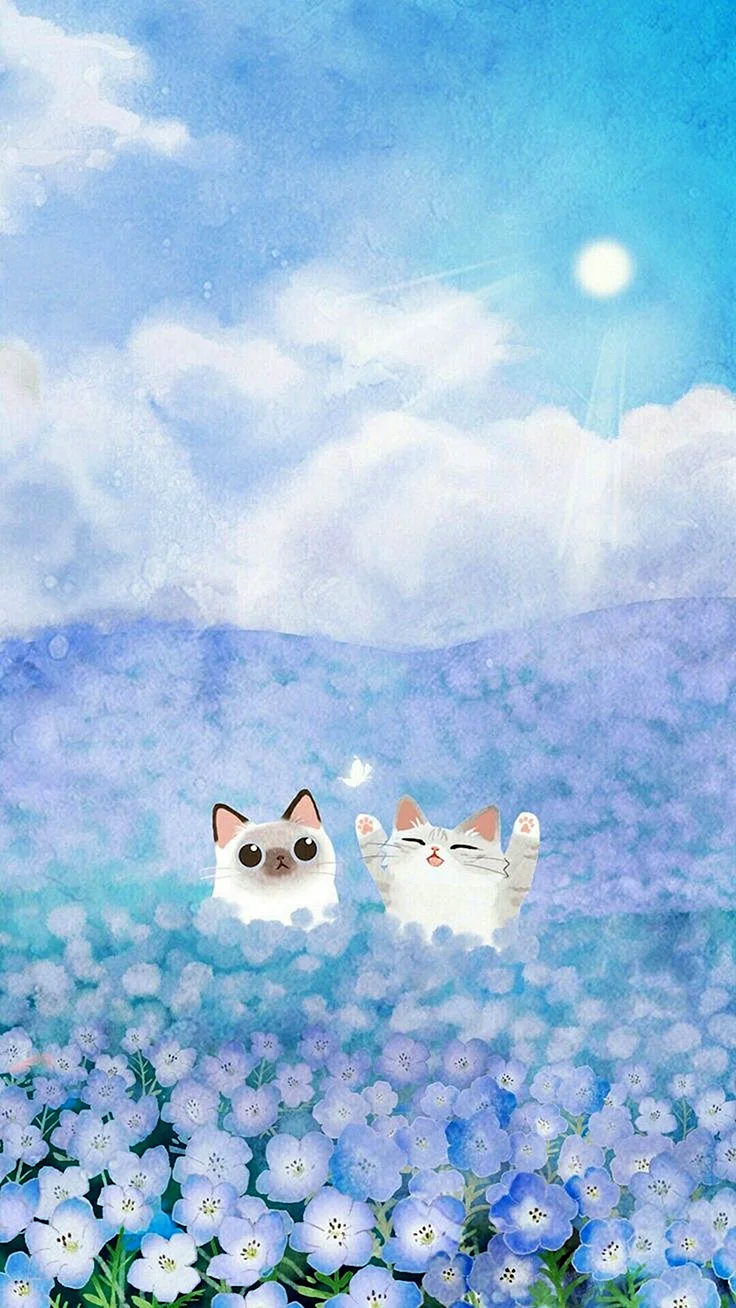 Cute Cat Illustration Wallpaper For iPhone