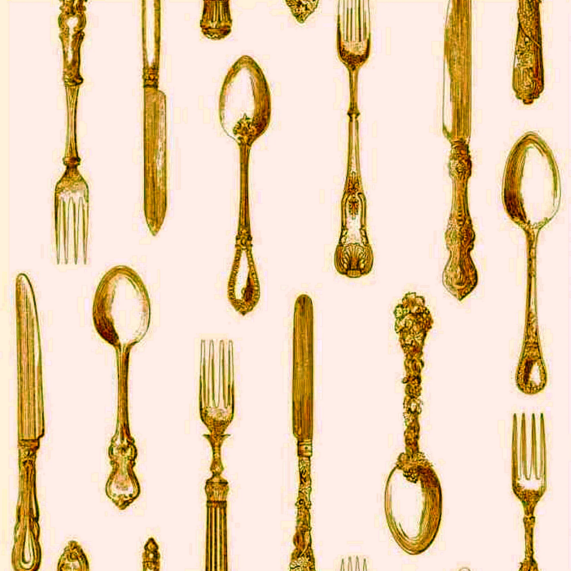 Cutlery Gold And White Wallpaper