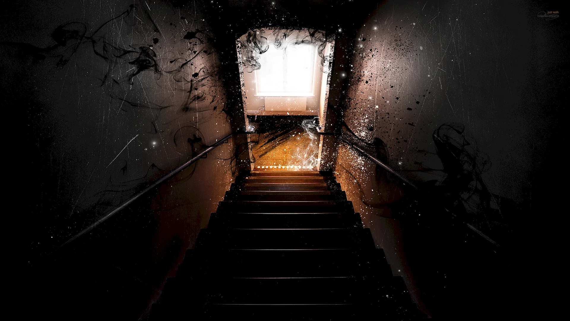 Dark Basement Stairs Wallpaper