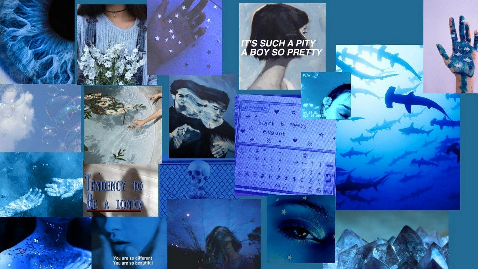 Dark Blue Aesthetic Collages Wallpaper