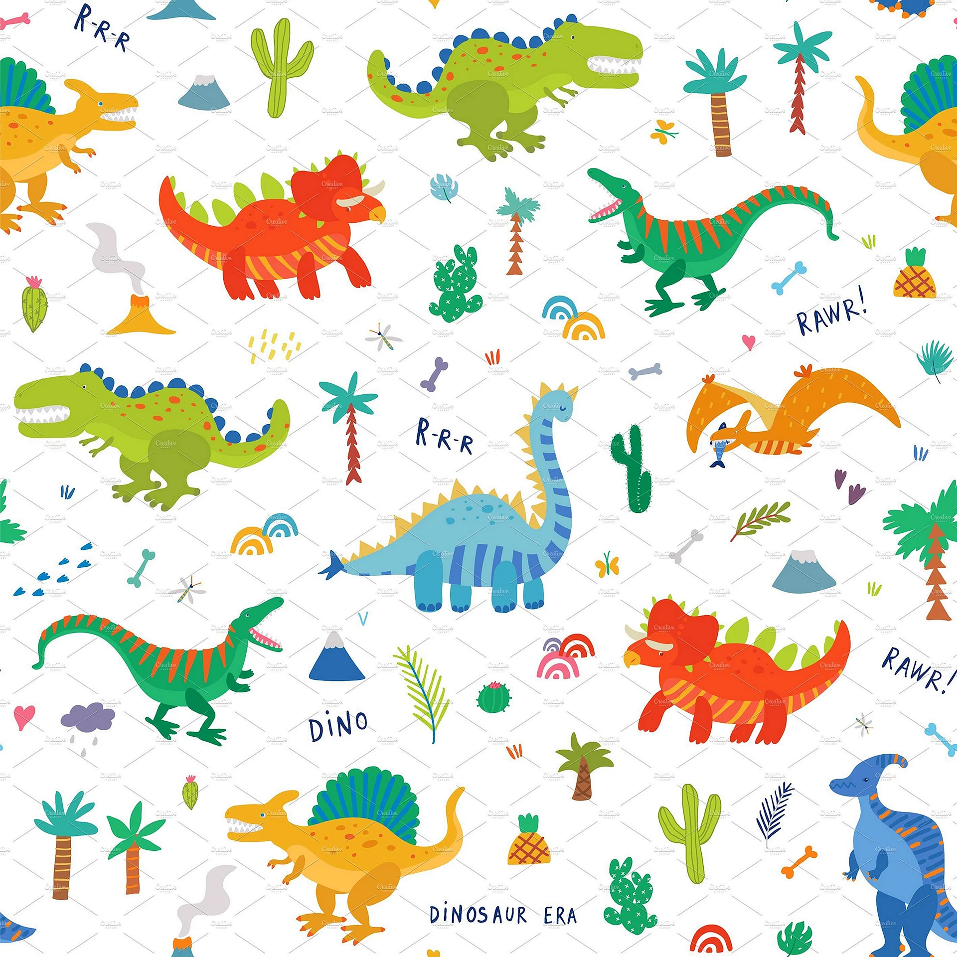 Dinosaur Pattern Kids Wallpaper