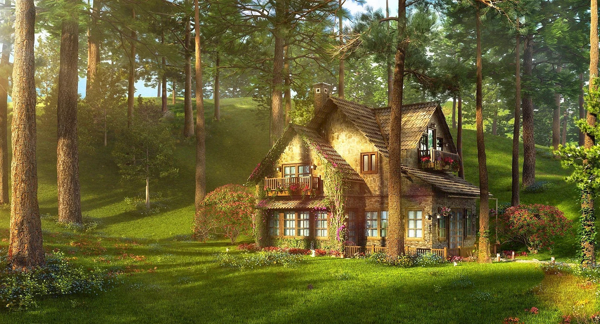 Fairy Tale House In The Forest Wallpaper