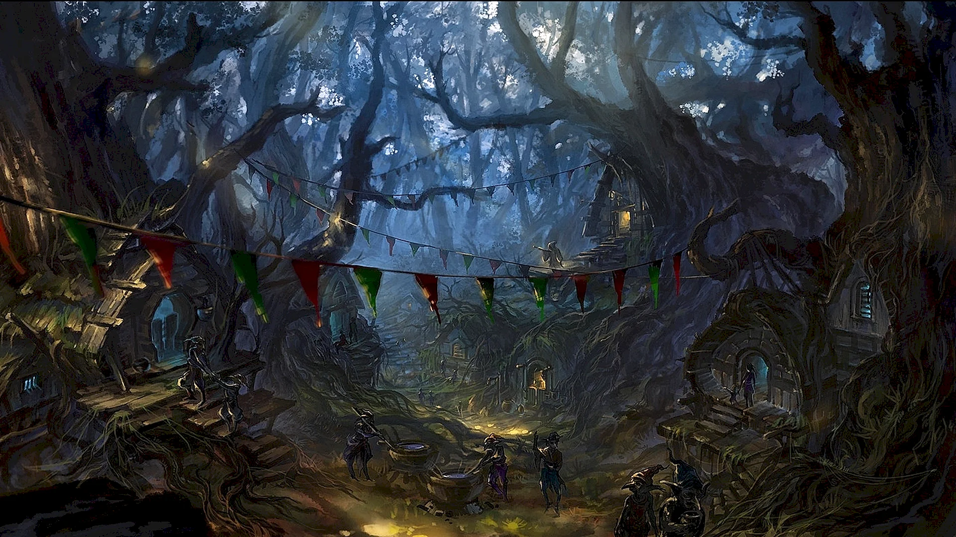 Fantasy Village Forest Wallpaper