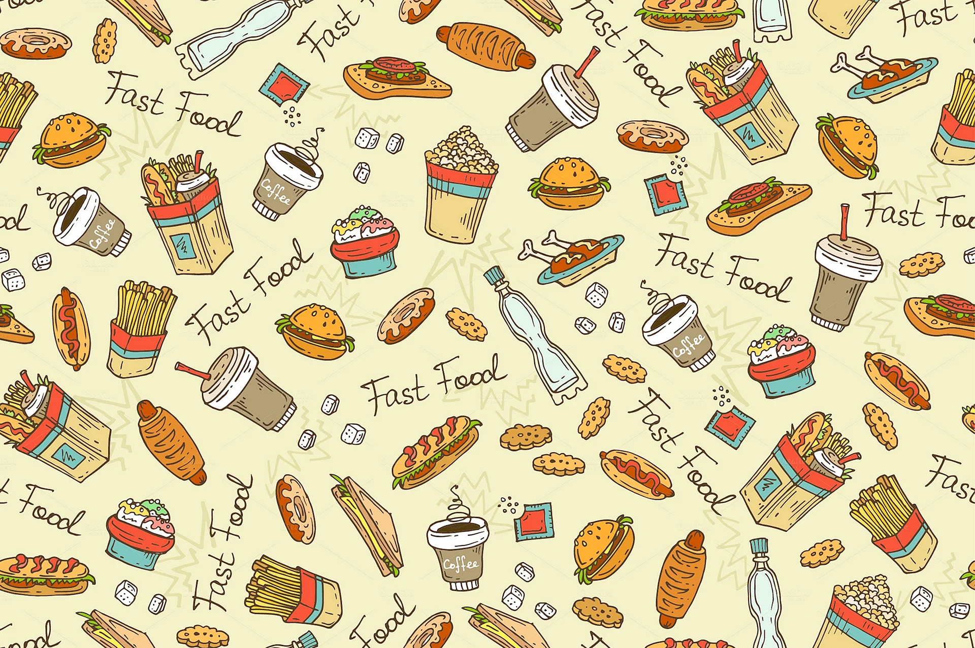 Fast Food Seamless Pattern Wallpaper