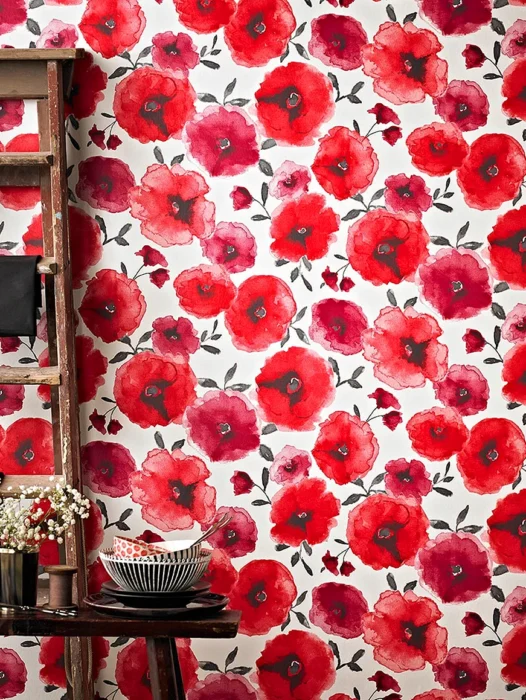 Floral Red Wall Wallpaper