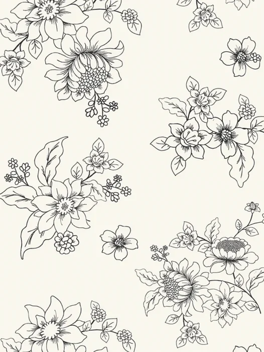 Floral seamless pattern Black and White Wallpaper