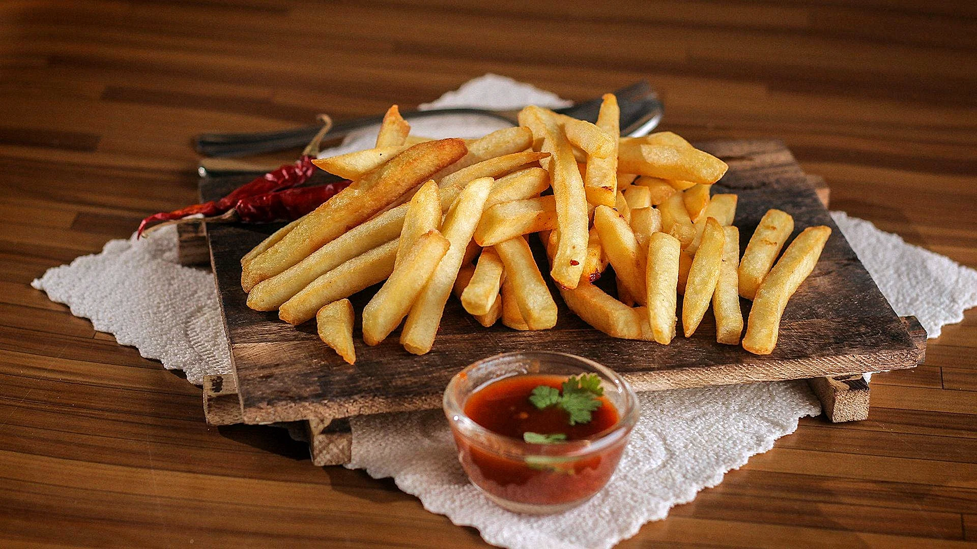 French Fries Table Wood Wallpaper