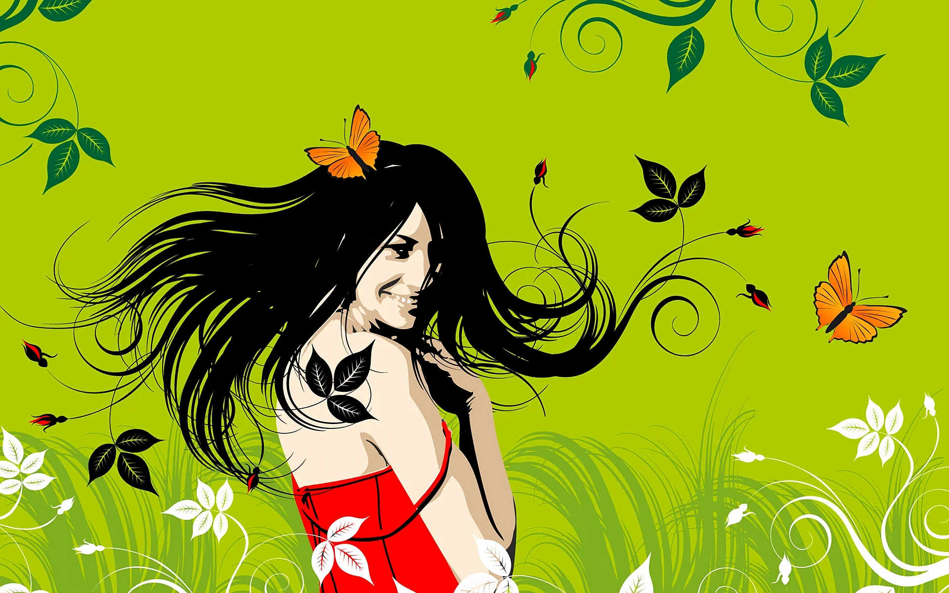 Girl Butterfly Vector Wallpaper