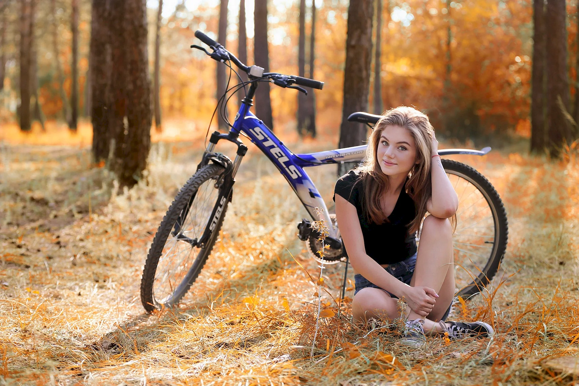 Girl with Bicycle Wallpaper