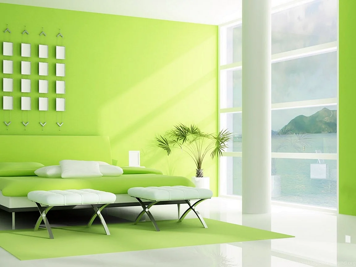 Green And White Interior Design Wallpaper