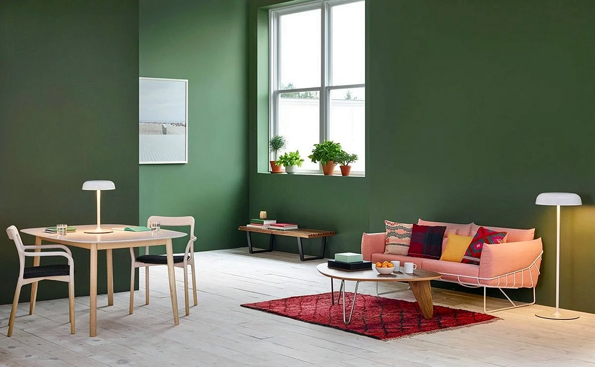 Green Color Interior Wallpaper