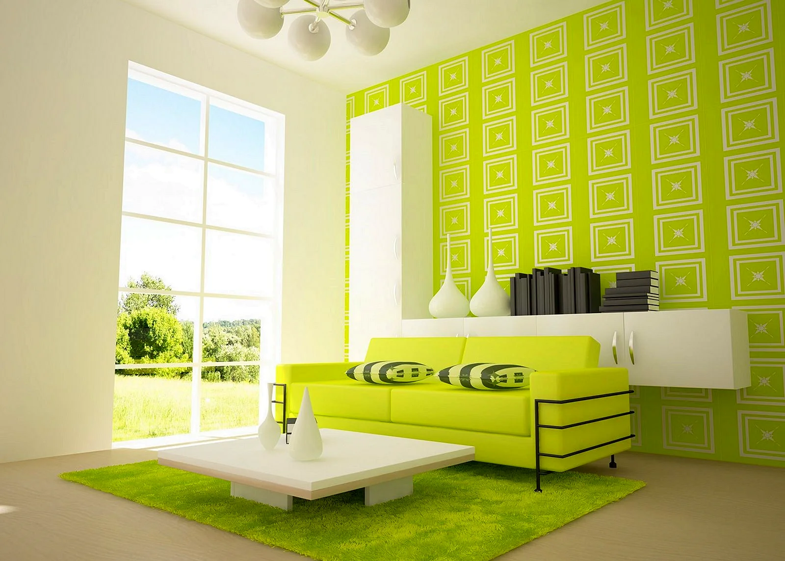 Green Colors Interior Design Wallpaper