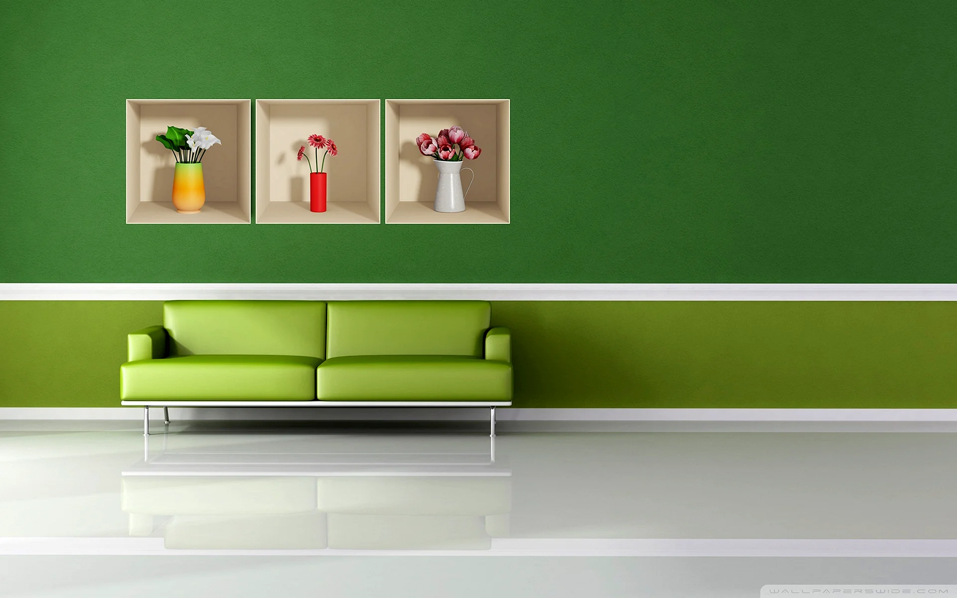 Green Colour Interior Wall Wallpaper