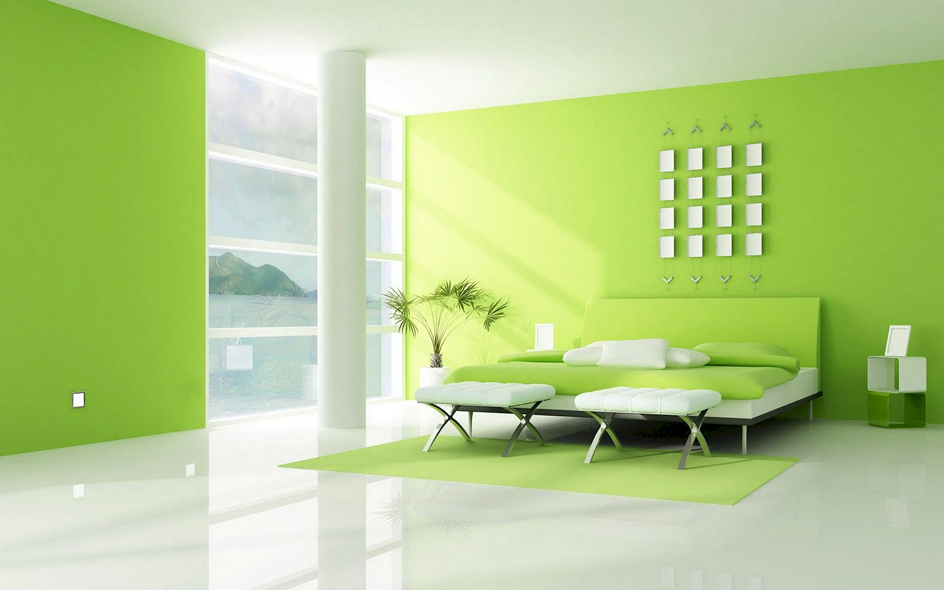 Green Colour Interior Wall Wallpaper