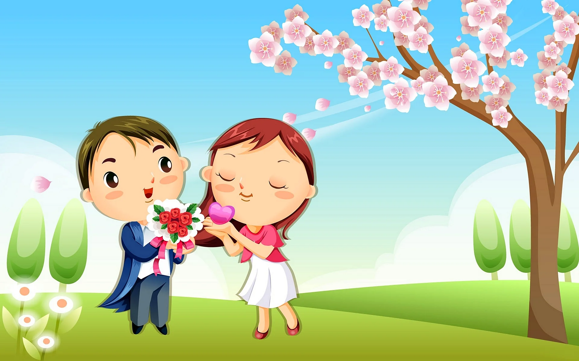 Happy couple cartoon Wallpaper