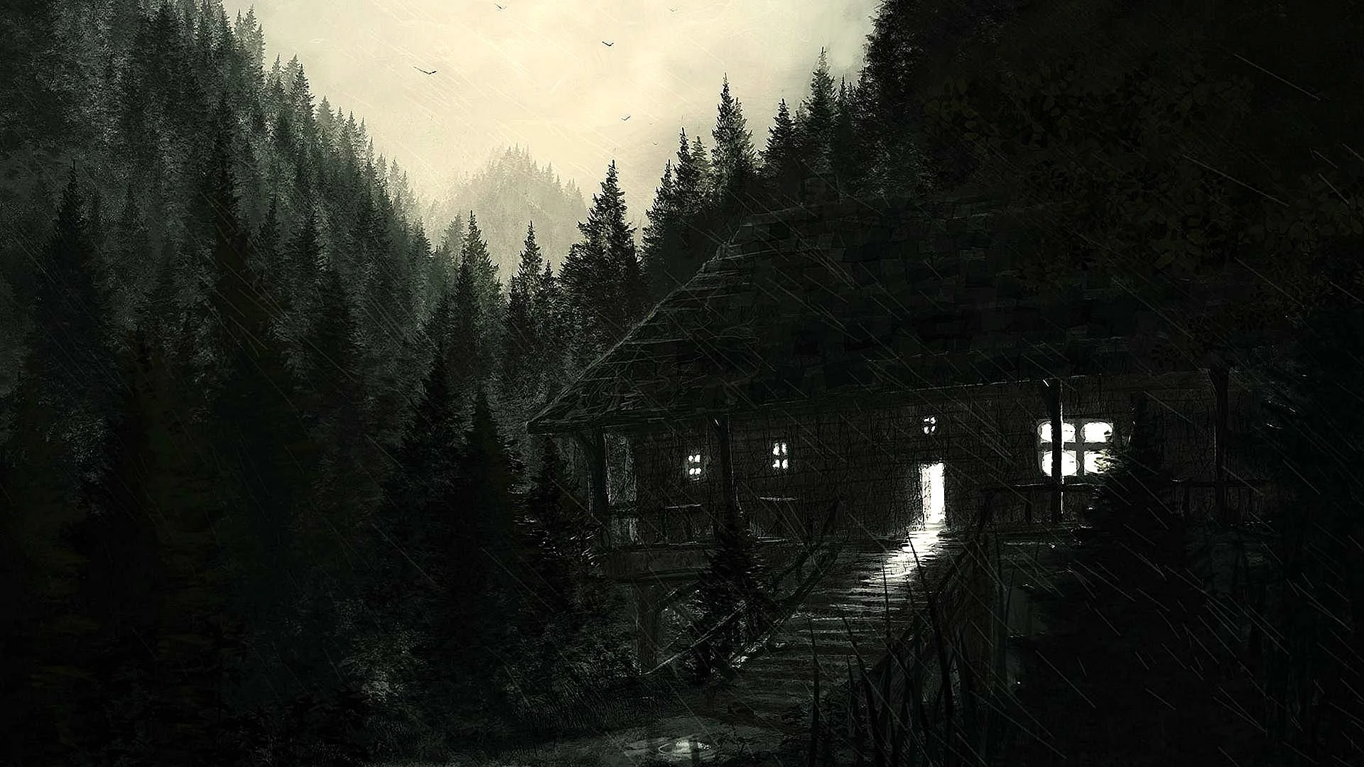 House In The Dark Forest Wallpaper