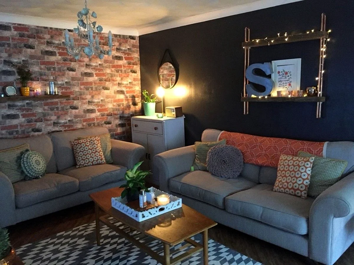 Interior Living Room Red Brick Wall Wallpaper