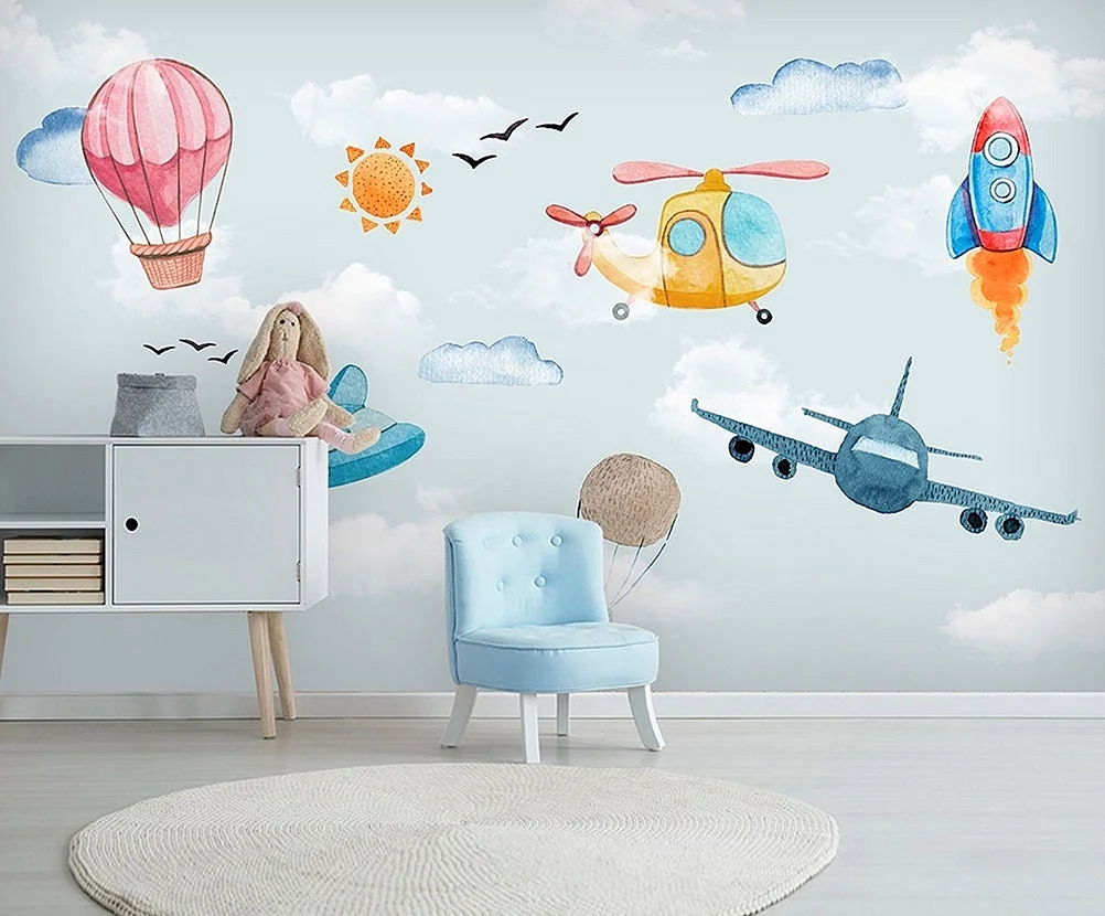 Kids Playroom Airplanes Wallpaper