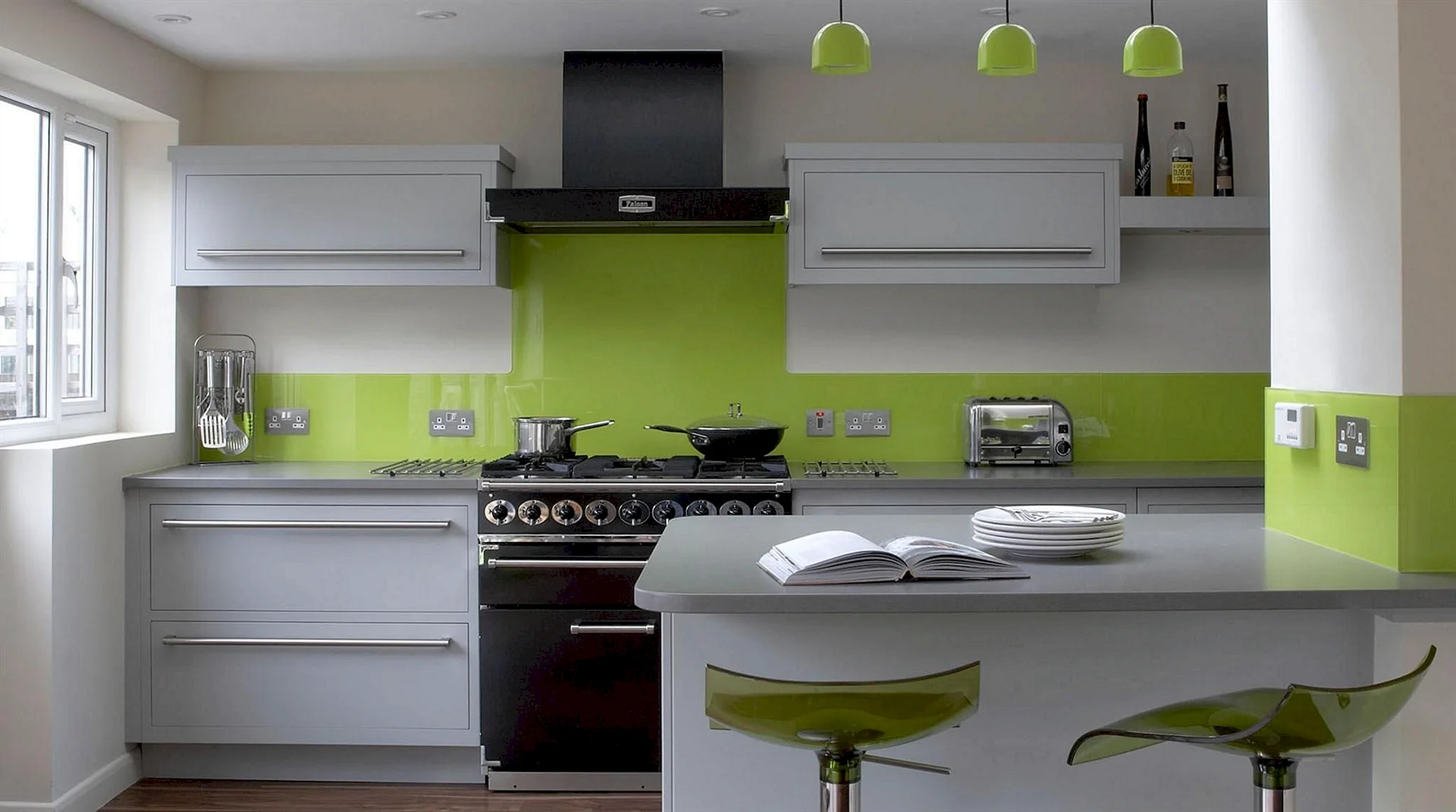 Kitchen Interior Green Colour Wallpaper