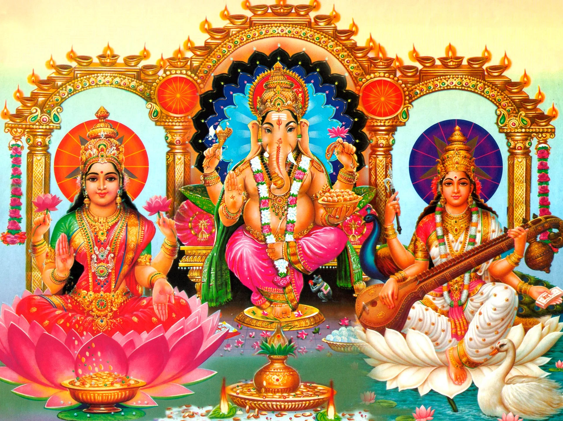 Lakshmi Vinayagar Saraswathi Wallpaper