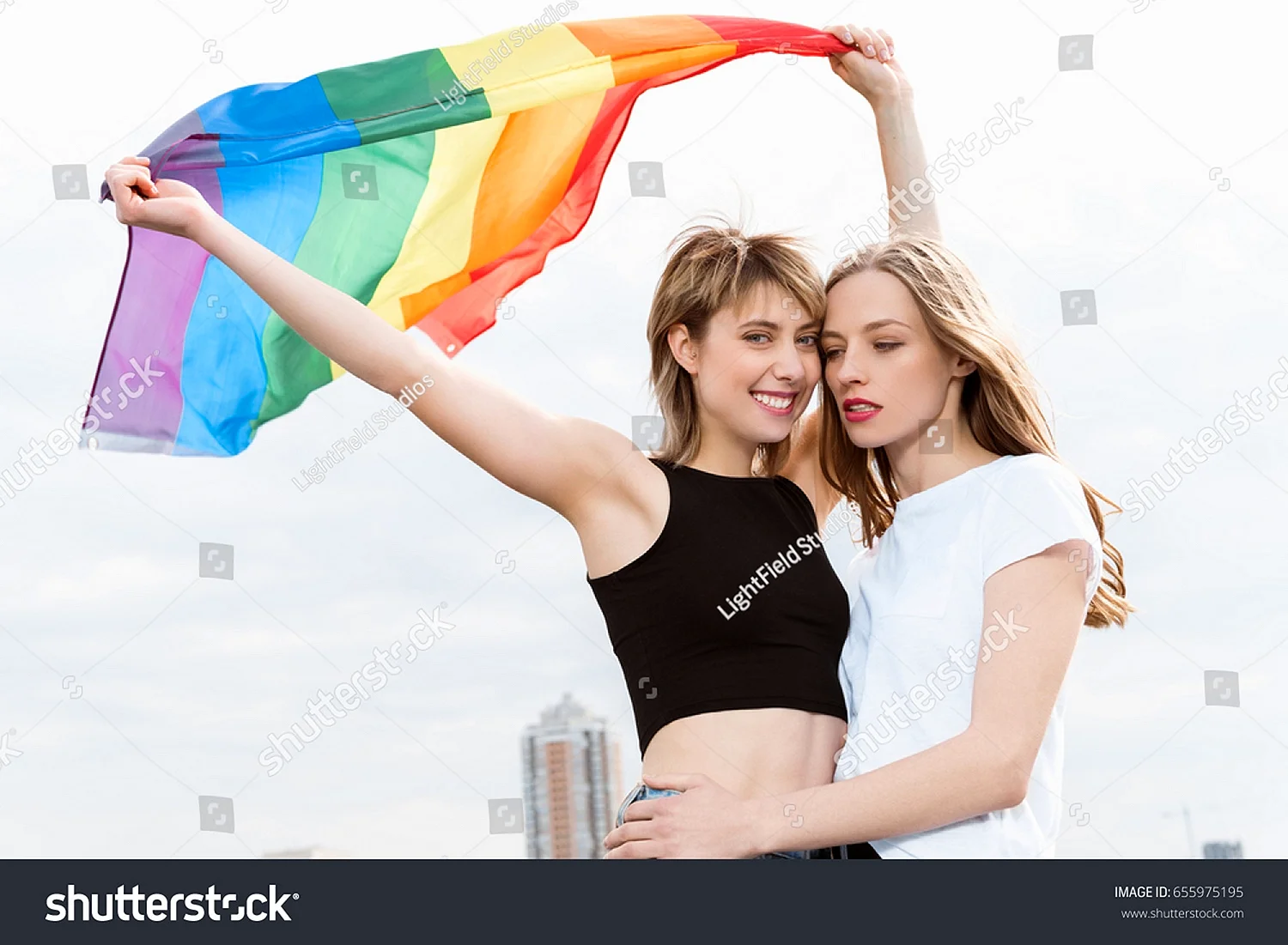 Lesbian Couple Rainbow Flag Wallpaper